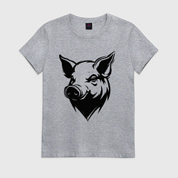 Футболка хлопковая женская Свиная голова, цвет: меланж