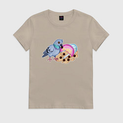 Футболка хлопковая женская Голубь с бабл ти, цвет: миндальный