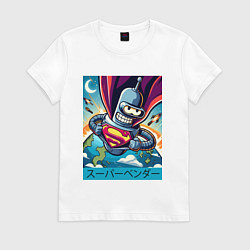 Футболка хлопковая женская Полёт Супер Бендера - коллаба, цвет: белый