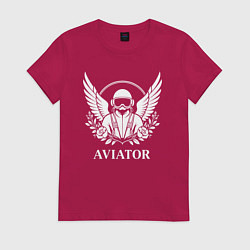 Женская футболка Авиатор с крыльями и цветами