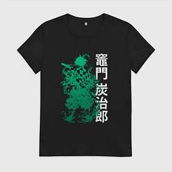 Футболка хлопковая женская Клинок рассекающий демонов - зеленый, цвет: черный