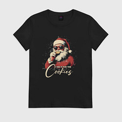 Футболка хлопковая женская Santa cookies, цвет: черный