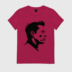 Футболка хлопковая женская Илон Маск в профиль, цвет: маджента