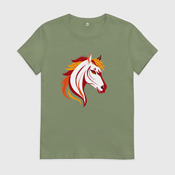Футболка хлопковая женская Красная огненная лошадь, символ года, цвет: авокадо
