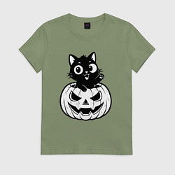 Женская футболка Котенок в тыкве
