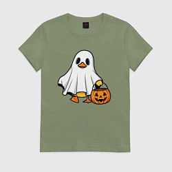 Женская футболка Утенок в костюме приведения - Хэллоуин
