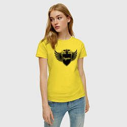 Футболка хлопковая женская Дагестанские крылья на щите, цвет: желтый — фото 2