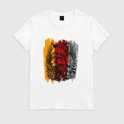 Футболка хлопковая женская Лис в зимней шапке, цвет: белый