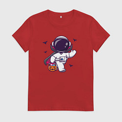 Футболка хлопковая женская Космонавт с конфетками, цвет: красный