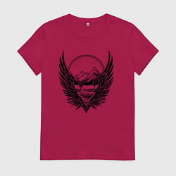 Футболка хлопковая женская Вершины с крыльями, цвет: маджента