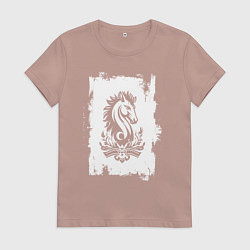 Футболка хлопковая женская Белый жеребец, цвет: пыльно-розовый