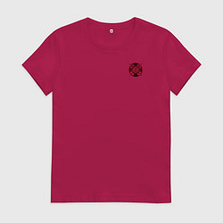 Футболка хлопковая женская На бога надейся черно-красный орнамент, цвет: маджента