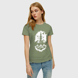 Футболка хлопковая женская Башня с орлами в горах, цвет: авокадо — фото 2