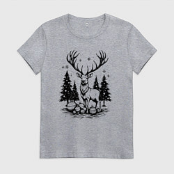 Футболка хлопковая женская Олень в новогоднем лесу, цвет: меланж