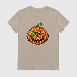 Футболка хлопковая женская Тыква на хэллоуин, цвет: миндальный