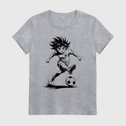Футболка хлопковая женская Футбольная атака аниме, цвет: меланж