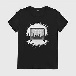 Футболка хлопковая женская Уличная хоккейная рамка, цвет: черный