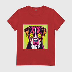 Женская футболка Поп-арт собака: деньги в фокусе