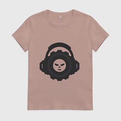 Футболка хлопковая женская Логотип c лицом и шестернёй в наушниках, цвет: пыльно-розовый