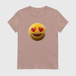 Женская футболка Пушистый смайлик с сердечками в глазах