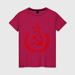 Футболка хлопковая женская СССР герб, цвет: маджента