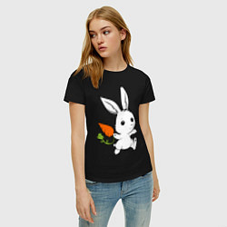 Футболка хлопковая женская Зайка с морковкой, цвет: черный — фото 2