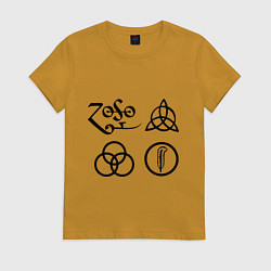 Футболка хлопковая женская Led Zeppelin: symbols, цвет: горчичный