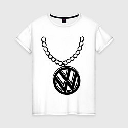 Футболка хлопковая женская VW медальон, цвет: белый