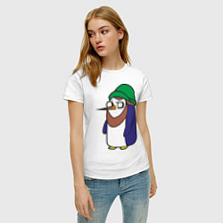 Футболка хлопковая женская Пингвин в шапке, цвет: белый — фото 2