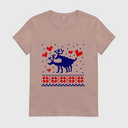 Футболка хлопковая женская Любовь оленей, цвет: пыльно-розовый