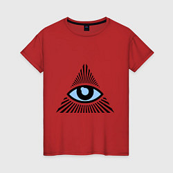 Футболка хлопковая женская Всевидящее око (глаз в треугольнике), цвет: красный