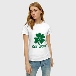Футболка хлопковая женская Get lucky, цвет: белый — фото 2