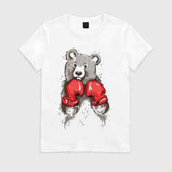 Футболка хлопковая женская Bear Boxing, цвет: белый