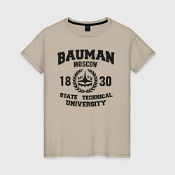 Футболка хлопковая женская BAUMAN University, цвет: миндальный