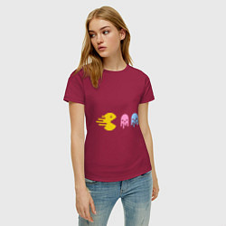 Футболка хлопковая женская Pac-Man: Fast Eat, цвет: маджента — фото 2