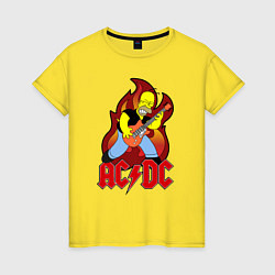 Футболка хлопковая женская AC/DC Homer, цвет: желтый