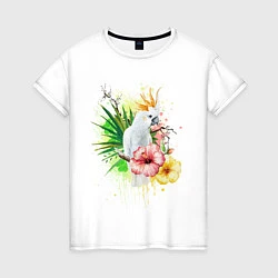Женская футболка Какаду с цветами