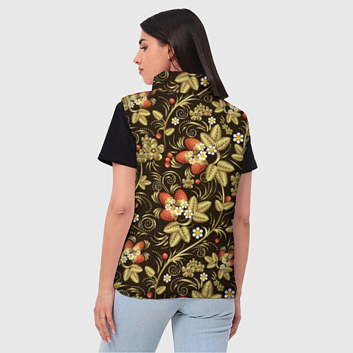 Женский жилет Хохлома роспись клубника / 3D-Черный – фото 4