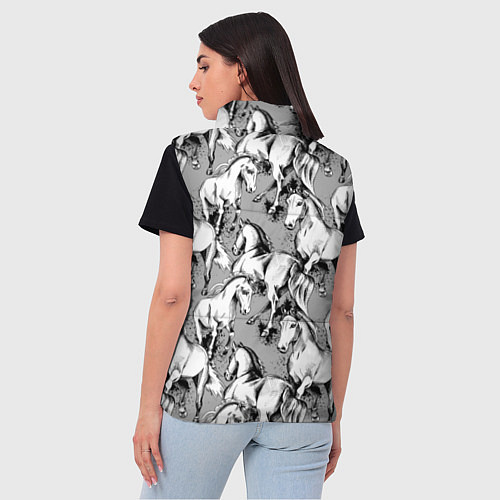 Женский жилет Белые лошади - паттерн / 3D-Черный – фото 4