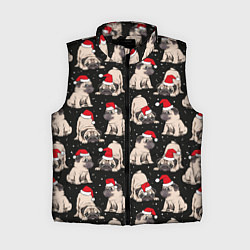 Женский жилет Новогодние мопсы, цвет: 3D-черный
