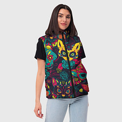 Женский жилет Мексиканский день мёртвых у кошек, цвет: 3D-черный — фото 2