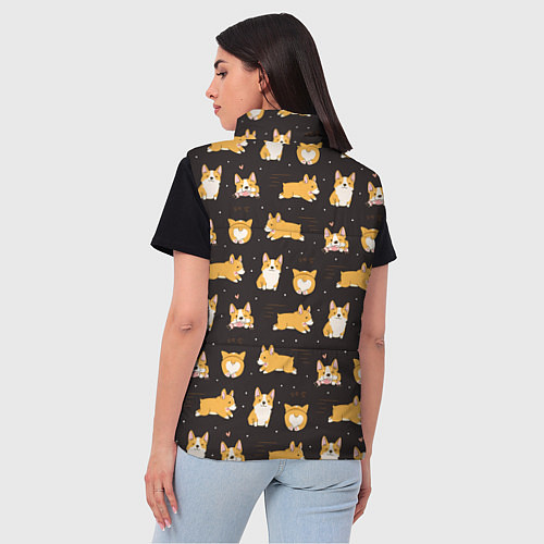 Женский жилет Вельш корги бемброк - забавные щенки паттерн / 3D-Черный – фото 4