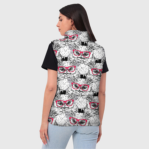 Женский жилет Совы в очках / 3D-Черный – фото 4