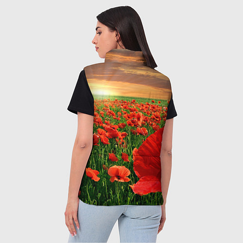 Женский жилет Красный мак на закате / 3D-Светло-серый – фото 4