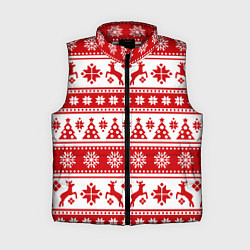 Женский жилет Новый Год Олени и снежинки, цвет: 3D-красный