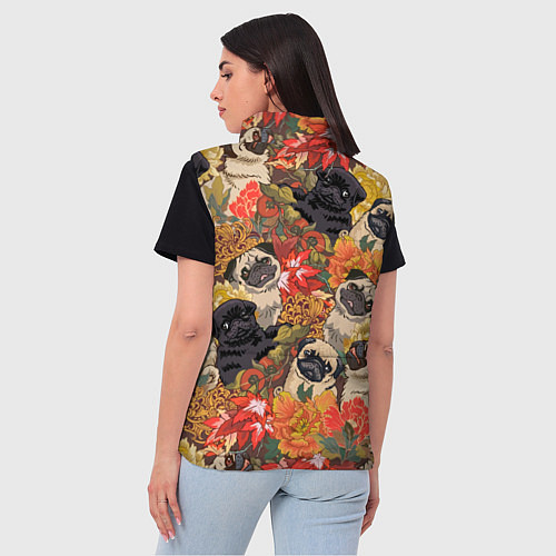 Женский жилет Мопсики Цветочки / 3D-Черный – фото 4