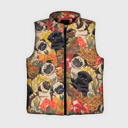 Женский жилет Мопсики Цветочки, цвет: 3D-черный