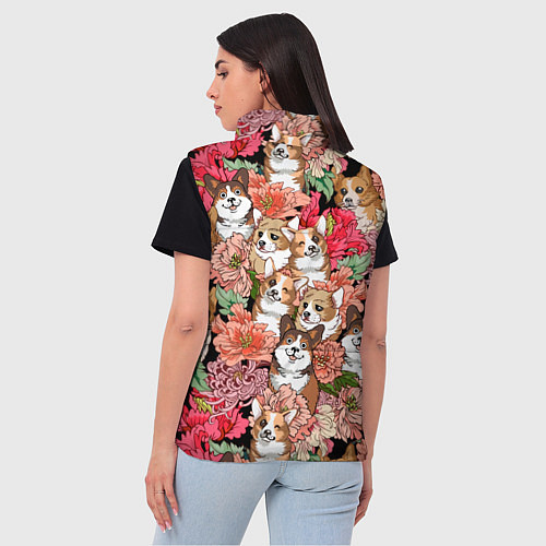 Женский жилет Корги & Цветы / 3D-Черный – фото 4