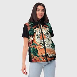 Женский жилет Огненный Тигр в Цветах, цвет: 3D-черный — фото 2