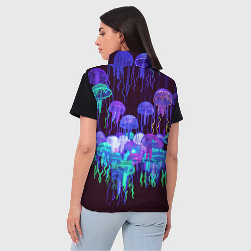 Женский жилет Неоновые медузы / 3D-Черный – фото 4